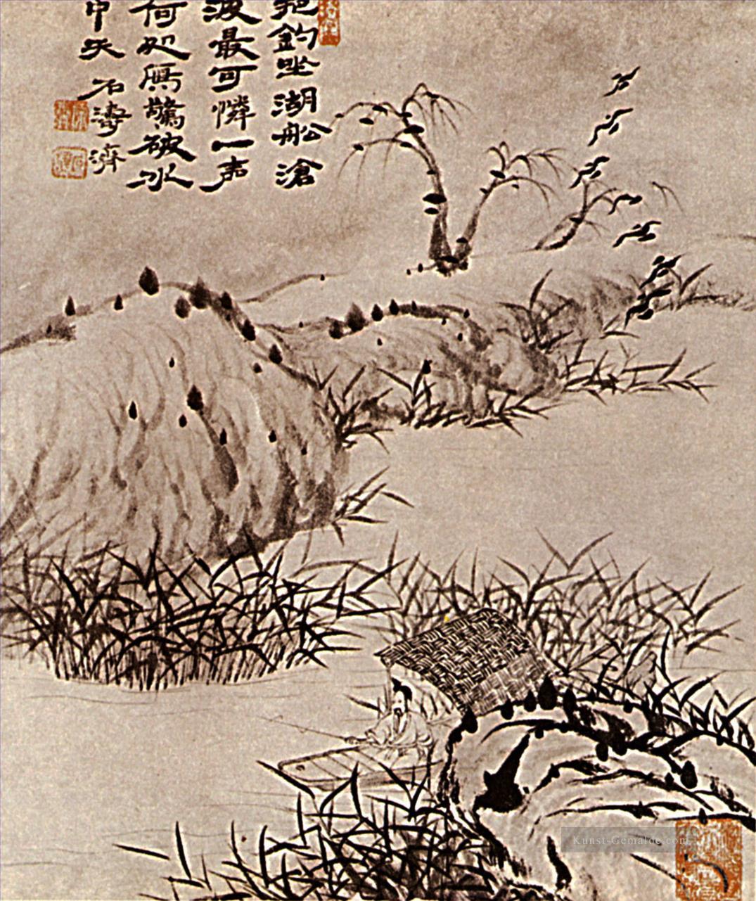 Shitao der Solitär hat Angeln 1707 alte China Tinte Ölgemälde